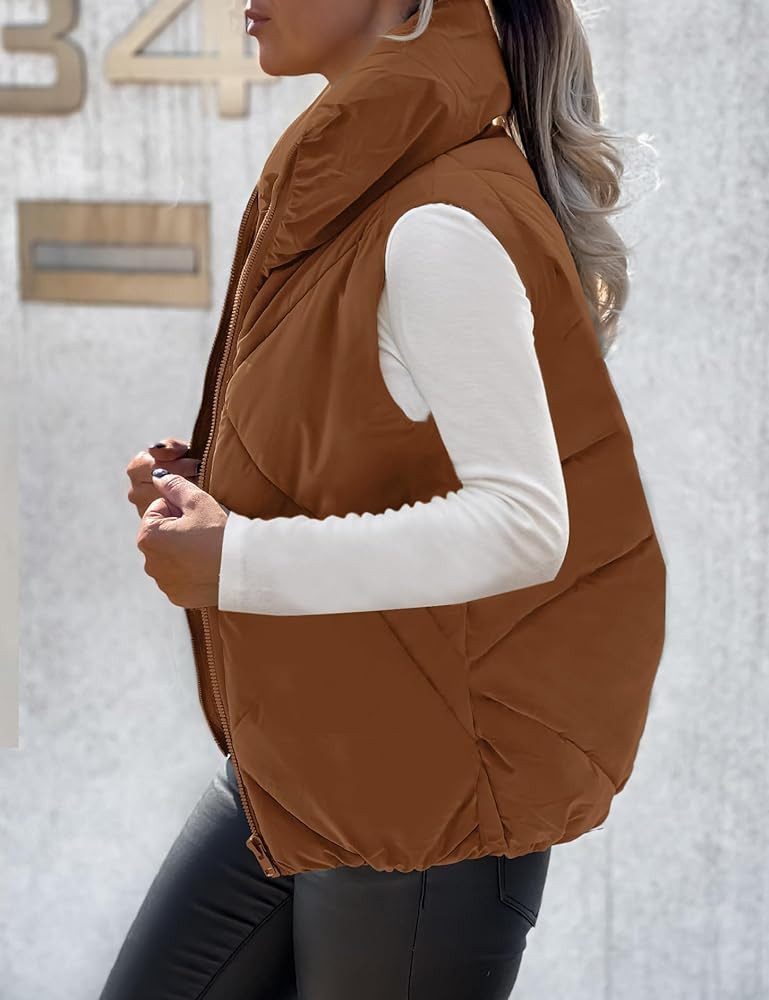 MEROKEETY Womens 2024 Puffer Vest Sleeveless Zip Up Quilted Coat Stand Collar Gilet Jacket With P... | Amazon (US)