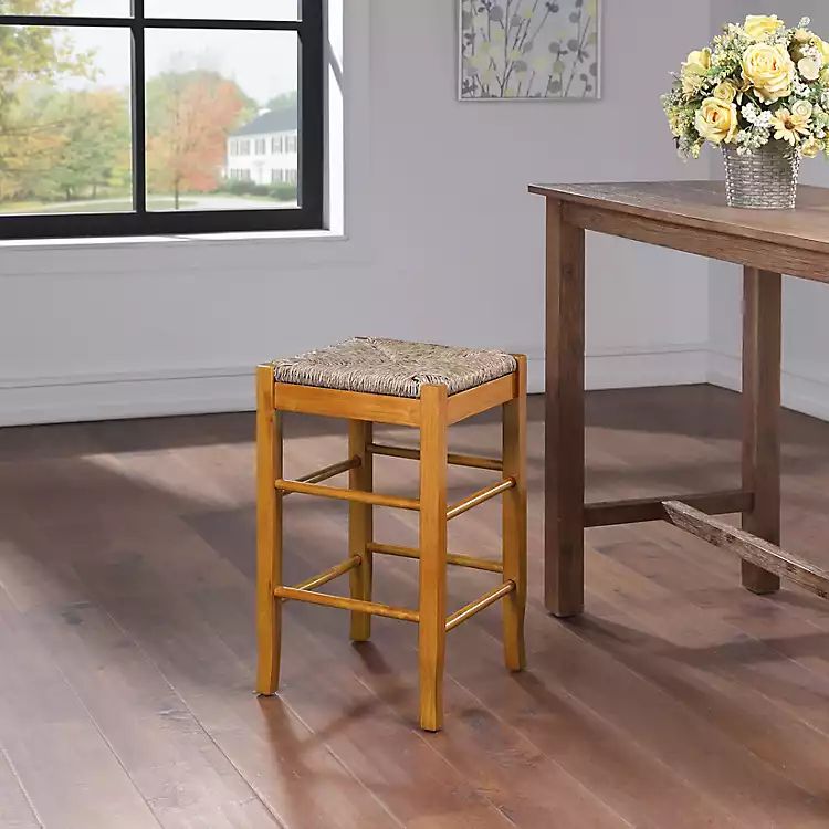 Honey Wood and Woven Rush Counter Stool | Kirkland's Home