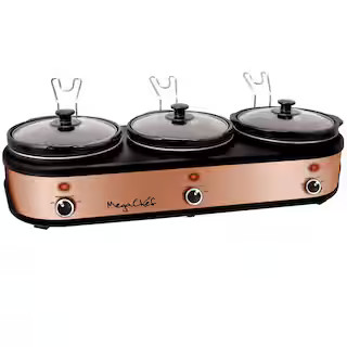 Triple 2.5 Qt. Slow Cooker and Buffet Server in Copper with 3-Pots and Lid Rests | The Home Depot