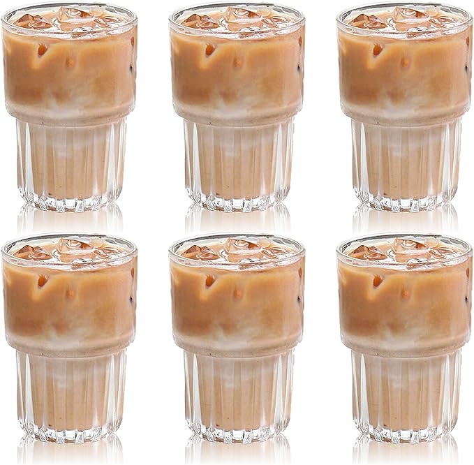 MUJUZE Iced Tea Glasses,11OZ Old-Fashioned Iced Coffee Cup,Stackable cute coffee cups set of 6,Gl... | Amazon (US)