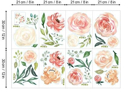 ufengke Peony Flowers Wall Stickers DIY Leaves Wall Decals Art Decor for Girls Bedrooms Living Room | Amazon (US)