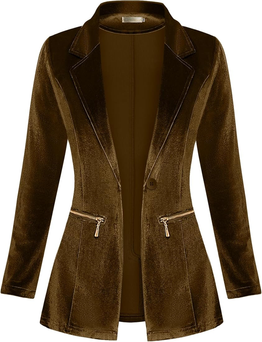 Genhoo Women's Long Sleeve Blazer Open Front Cardigan Jacket Work Office Blazer with Zipper Pocke... | Amazon (US)