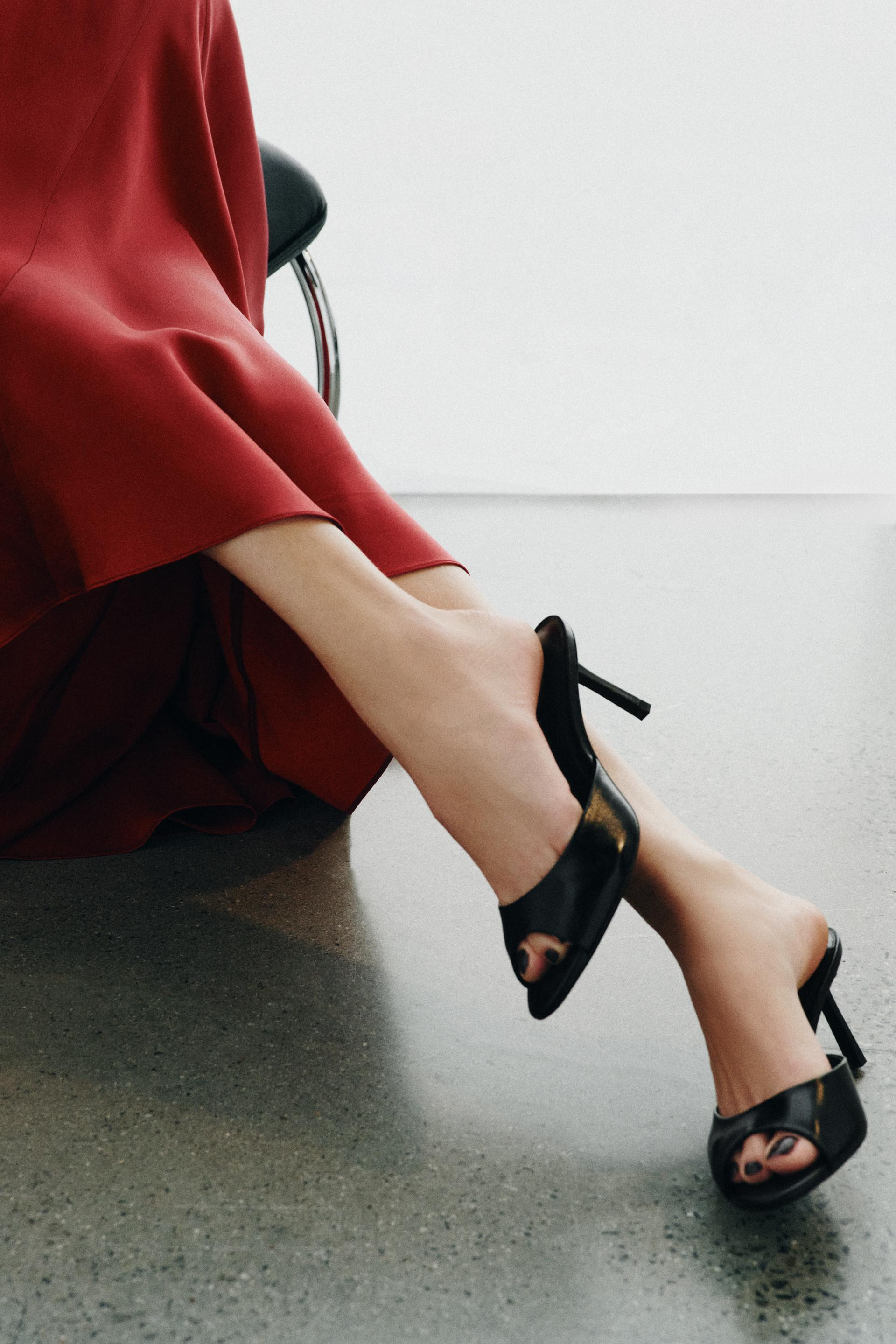 Zara - Leather Heeled Mules - Black - 6½ - Woman | Zara US