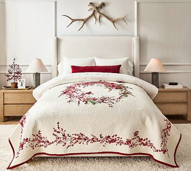 Red Berry Wreath Quilted Sham | Pottery Barn (US)