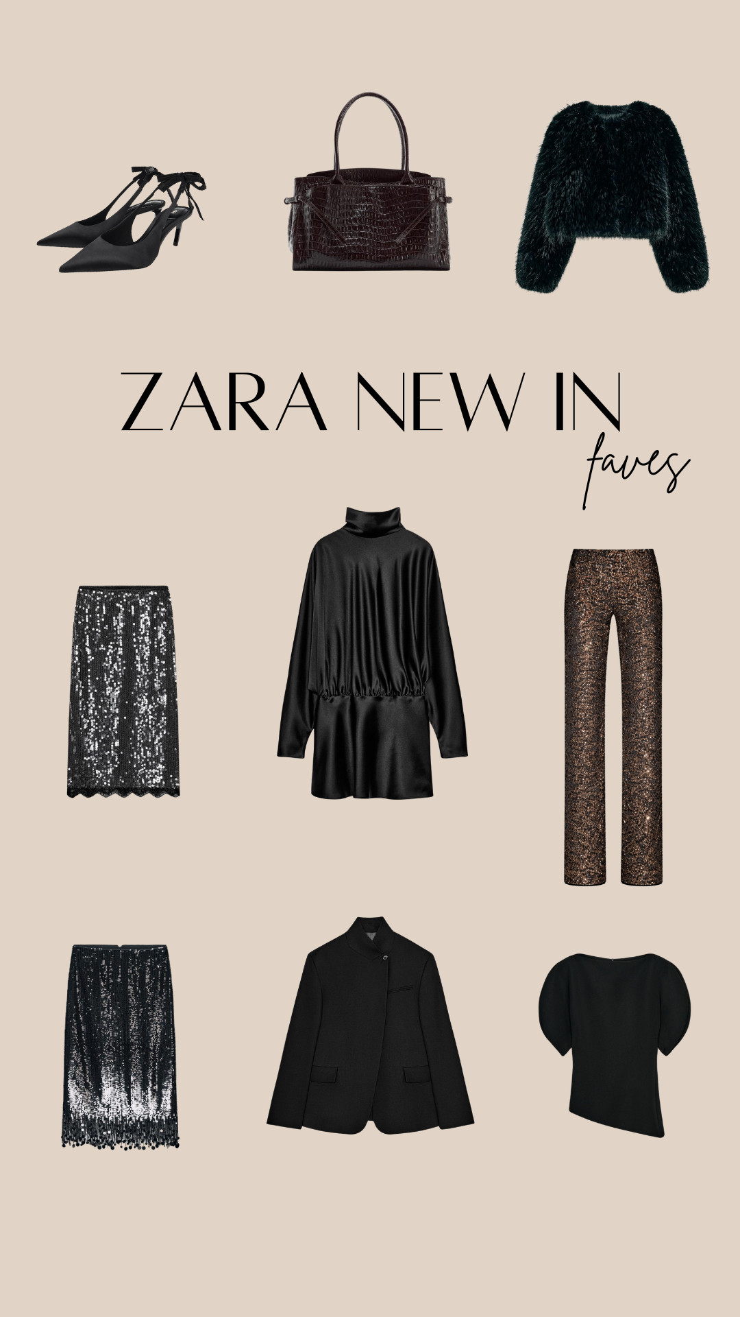 Zara New In, Embossed Leather Bag, Slingback Heels, Sequin Skirt, Sequin Flare Leggings, Short Faux Fur Coat, Puff Sleeve Top, Short Wool Coat, Satin Scarf, Wool Blend Blazer, Long Sequin Skirt 

 #LTKSeasonal #LTKTall #LTKWorkwear
