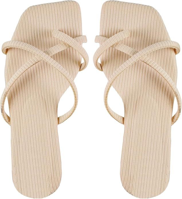 GORGLITTER Women's Cross Strappy Sandal Flat Sandals Toe Ring Slides Slip on Flip Flops | Amazon (US)