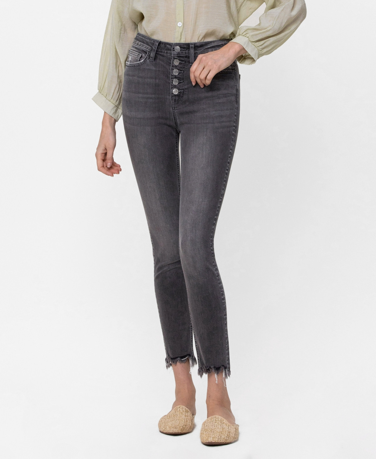 Women's High-Rise Crop Skinny Jeans with Exposed Button Fly | Macys (US)