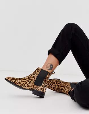 ASOS DESIGN April leather chelsea boots in leopard pony | ASOS (Global)