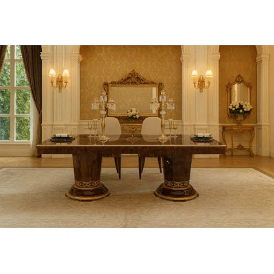 98.5" Fixed Solid Wood Double pedestal Dining Table | Perigold