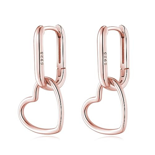 Reffeer 925 Sterling Silver Heart Drop Earrings Hoop for Women Teens Minimalist U Hoop Earrings L... | Amazon (US)