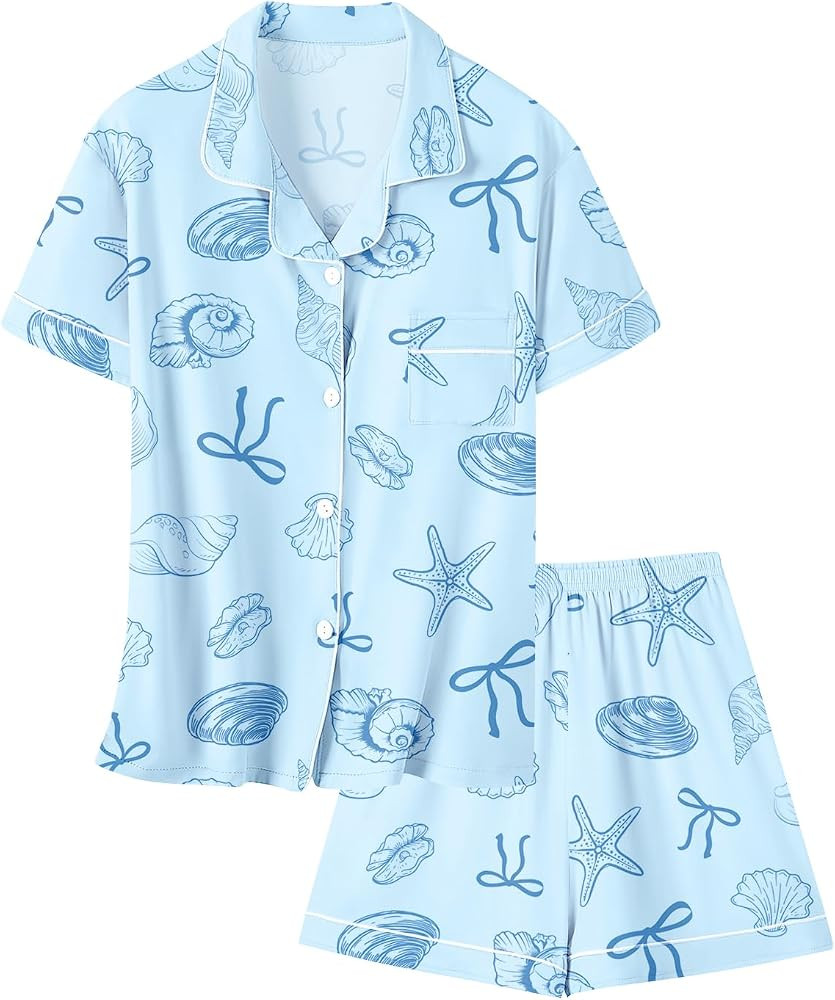 Umeyda Girls & Women Pajamas Set Soft Short Sleeve Pjs Set Button-Down Sleepwear Nightwear Lounge... | Amazon (US)