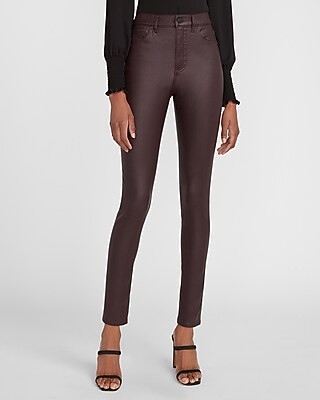 High Waisted Coated Maroon Skinny Jeans | Express