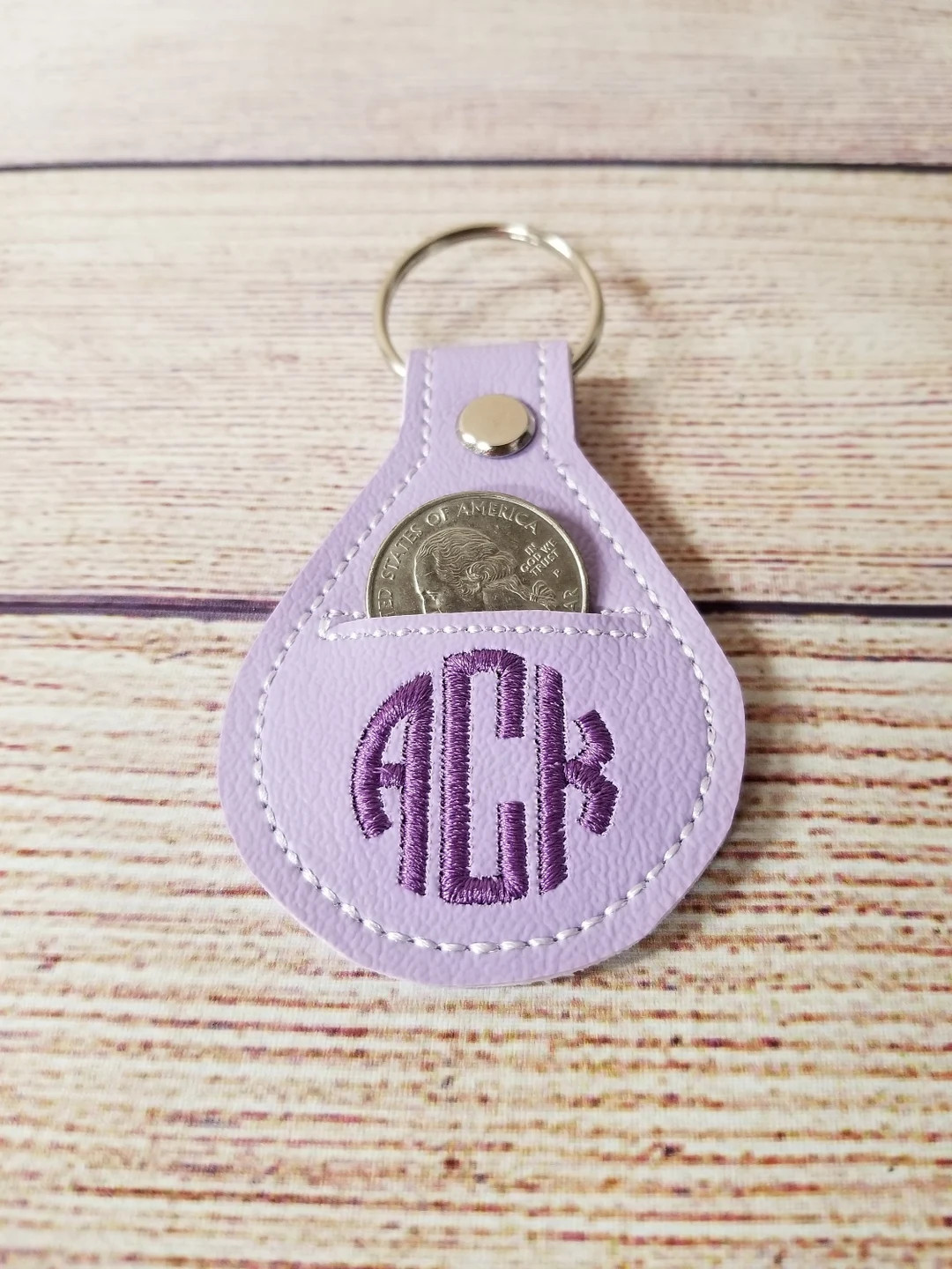 Monogram Quarter Keeper: Personalized quarter keychain / Embroidered key fob | Etsy (US)