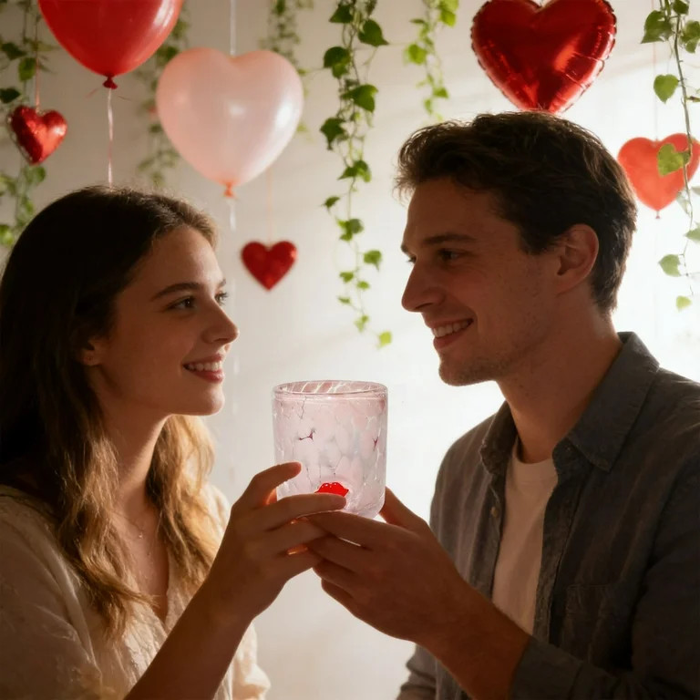 Uminens Valentine's Day Stemless Glass Cups 14oz Pink Red Heart Juice Glasses Set for Engagement ... | Walmart (US)