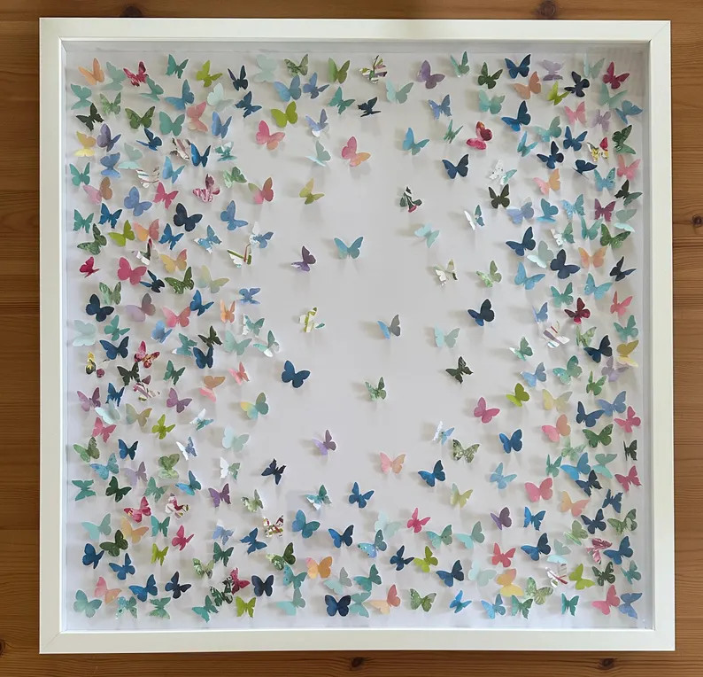 Multicolor Patterned Flying Butterfly Swarm Acrylic Framed Paper Butterfly Wall Art- Single 24x24 | Etsy (Global)