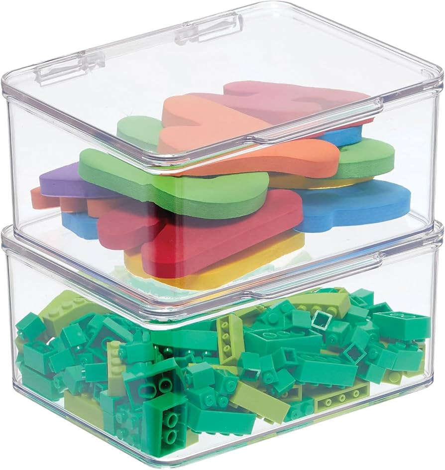 mDesign Plastic Playroom and Gaming Storage Organizer Box Containers with Hinged Lid for Shelves ... | Amazon (US)