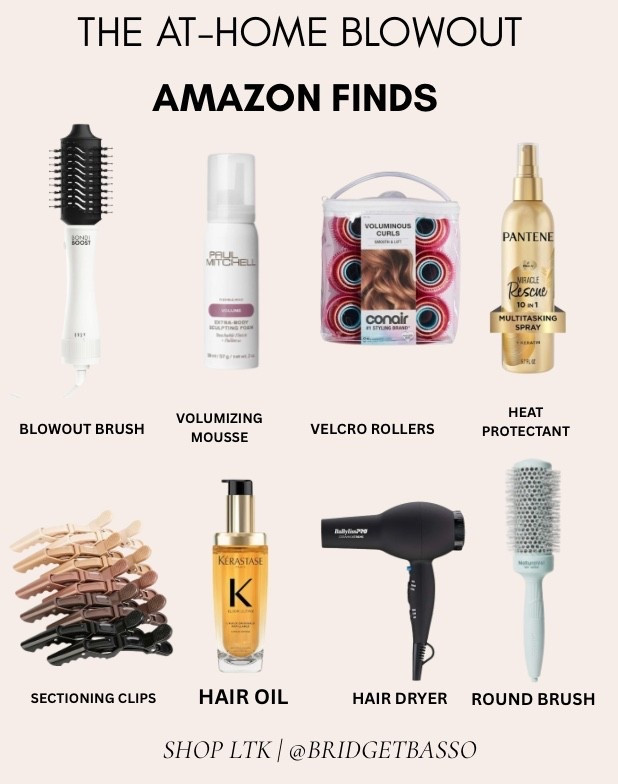 Everything you need for an at-home blowout 💨 Amazon hair finds to add to your Prime Day list, including a blowout brush, hair dryer, round brush, Velcro rollers, sectioning clips, volumizing mousse, heat protectant and hair oil.

#LTKselfcare #LTKBeauty #LTKSaleAlert