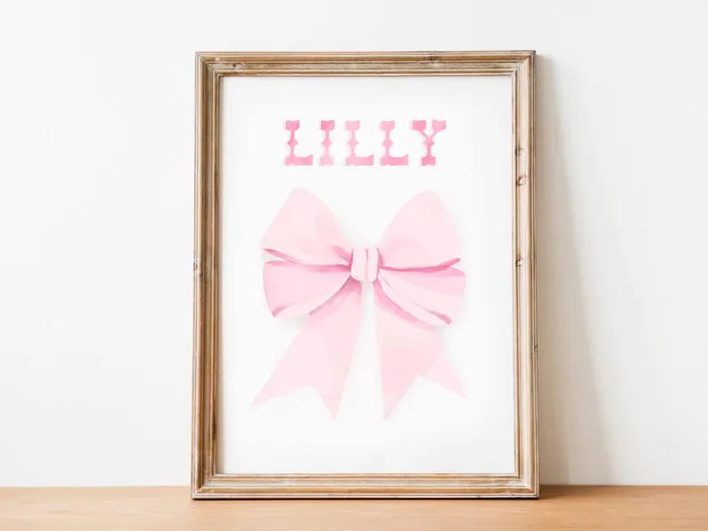 Custom Bow Name Print - Hand Illustrated Custom Dorm Decor - Preppy Room Decor - Personalized Nam... | Etsy (US)