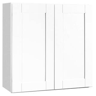 Hampton Bay Shaker Satin White Stock Assembled Wall Kitchen Cabinet (30 in. x 30 in. x 12 in.) KW... | The Home Depot