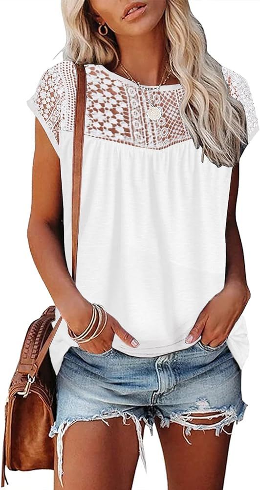 Womens Summer Tops 2024 Trendy T Shirts for Women Fashion Short Sleeve Tshirts Dressy Casual Blou... | Amazon (US)