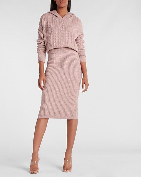 Super High Waisted Cable Knit Sweater Midi Skirt | Express