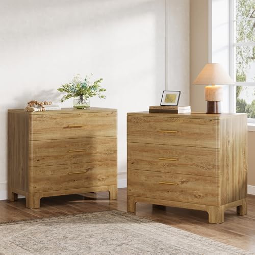 Tribesigns Extra Large Three Drawers Nightstands Set of 2, 31.5" Wooden Rustic Brown Bedside Tabl... | Amazon (US)