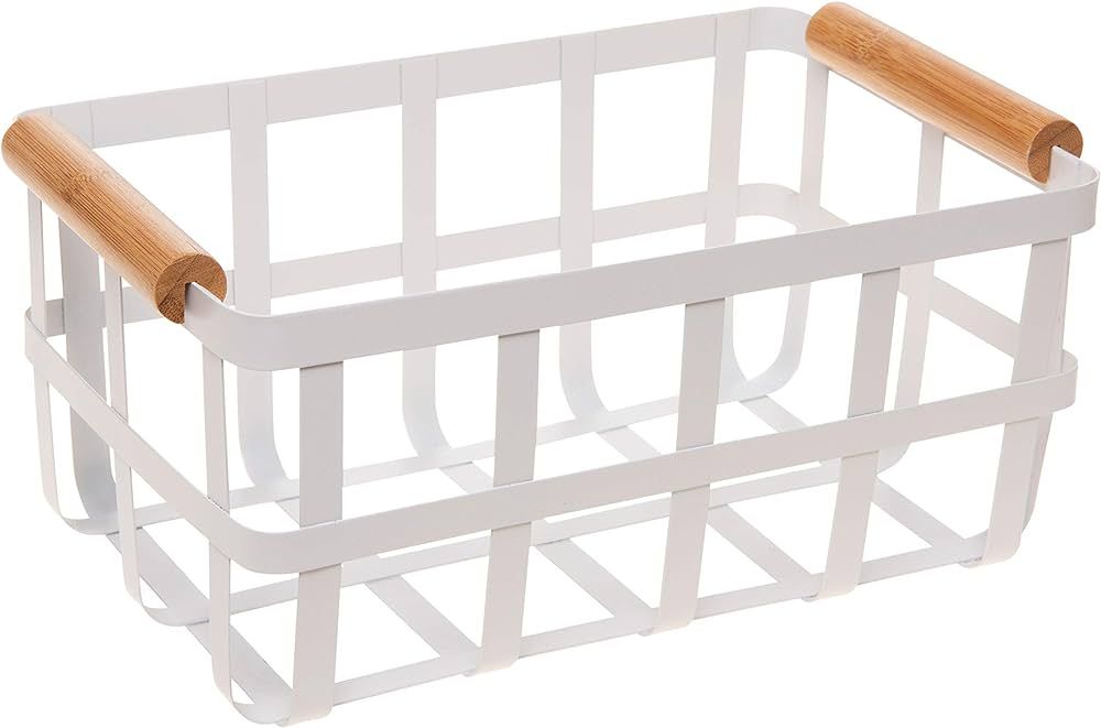 Simplify Rectangular Metal Storage Basket with Bamboo Handles | Large | Farmhouse Style Wire Bask... | Amazon (US)