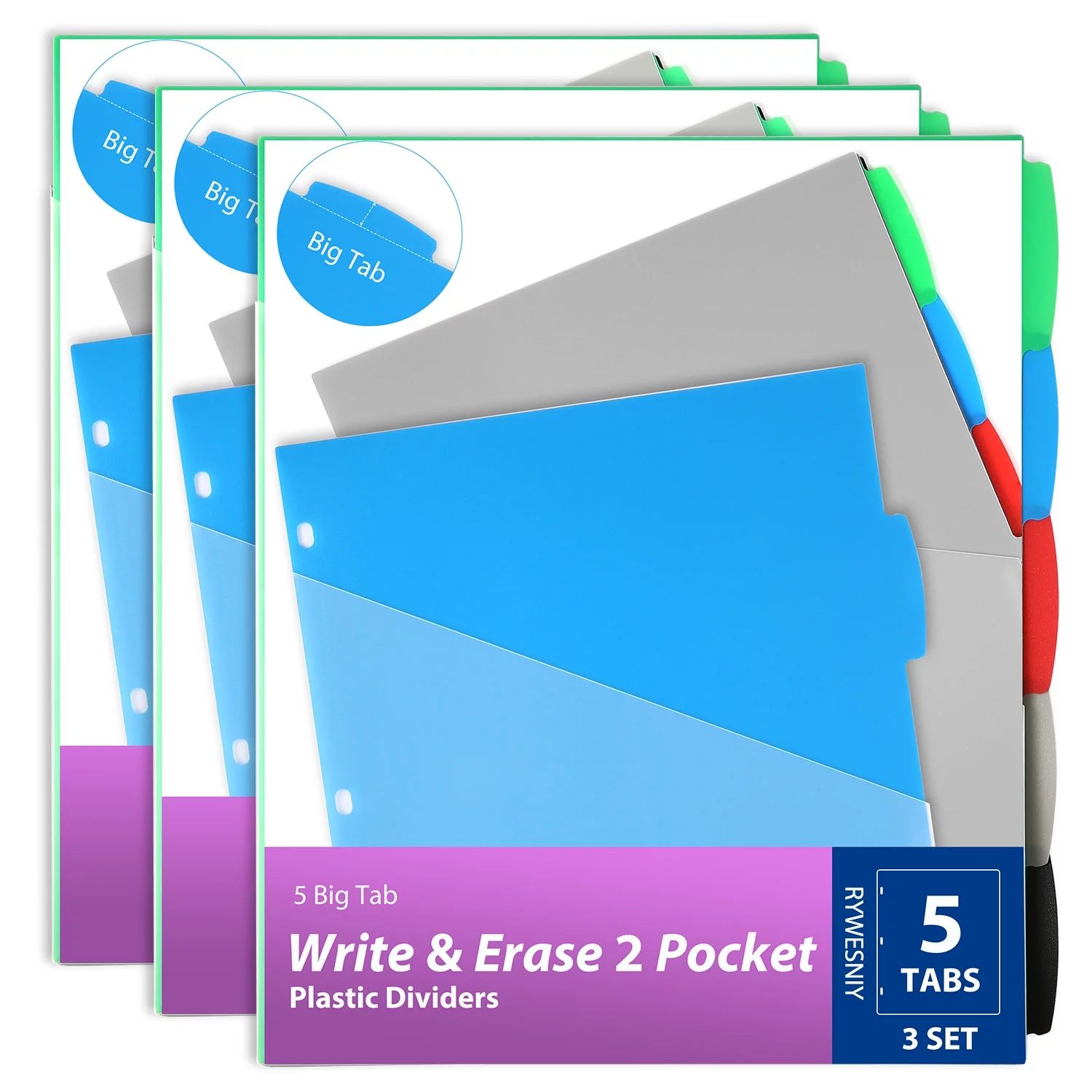 RYWESNIY 5 Tab Plastic Dividers with Pockets, 2 Pocket Dividers for 3 Ring Binders, Multicolor, 3... | Walmart (US)