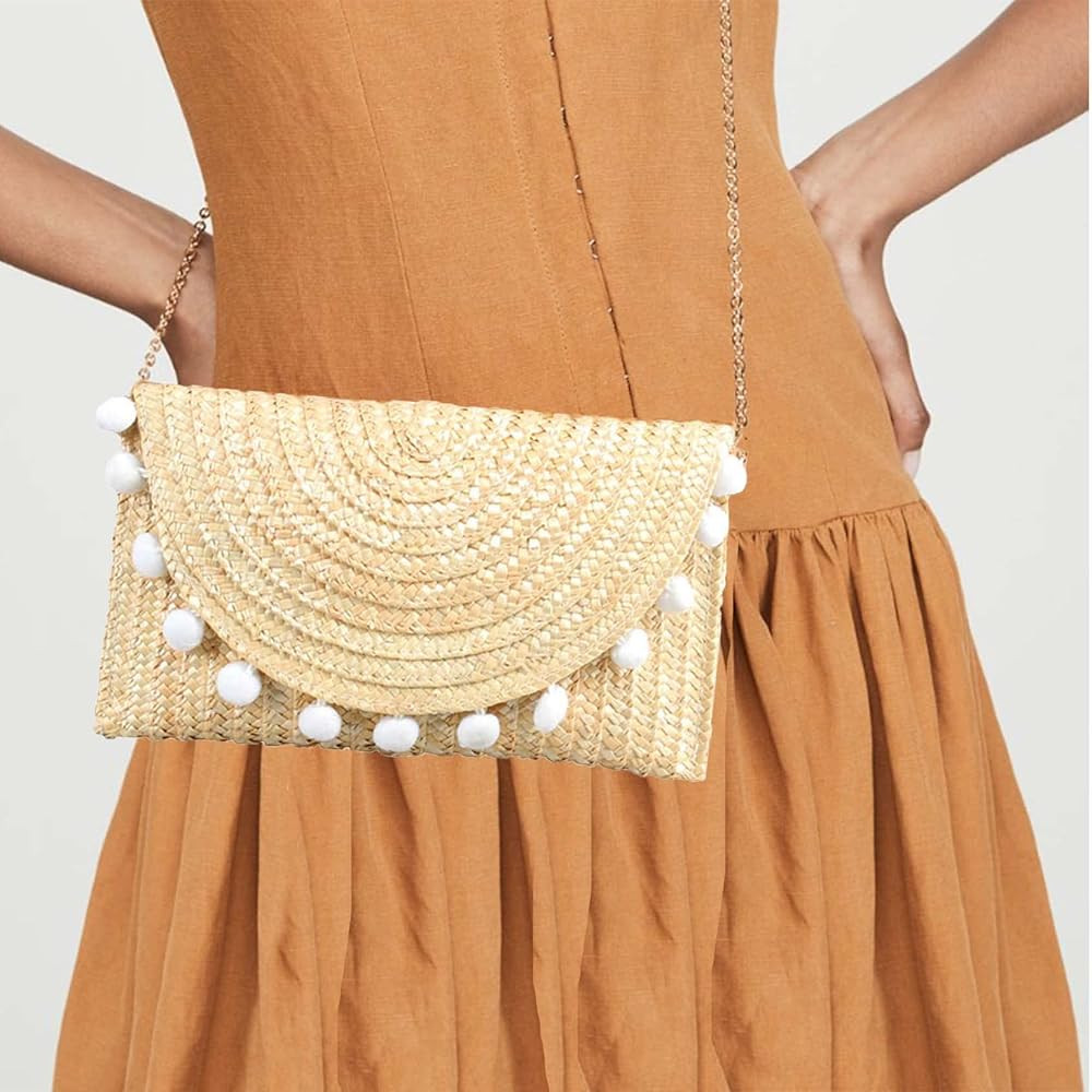 Women's Straw Clutch Woven Purse Summer Beach Bags Envelope Wallet Straw Bag | Amazon (US)