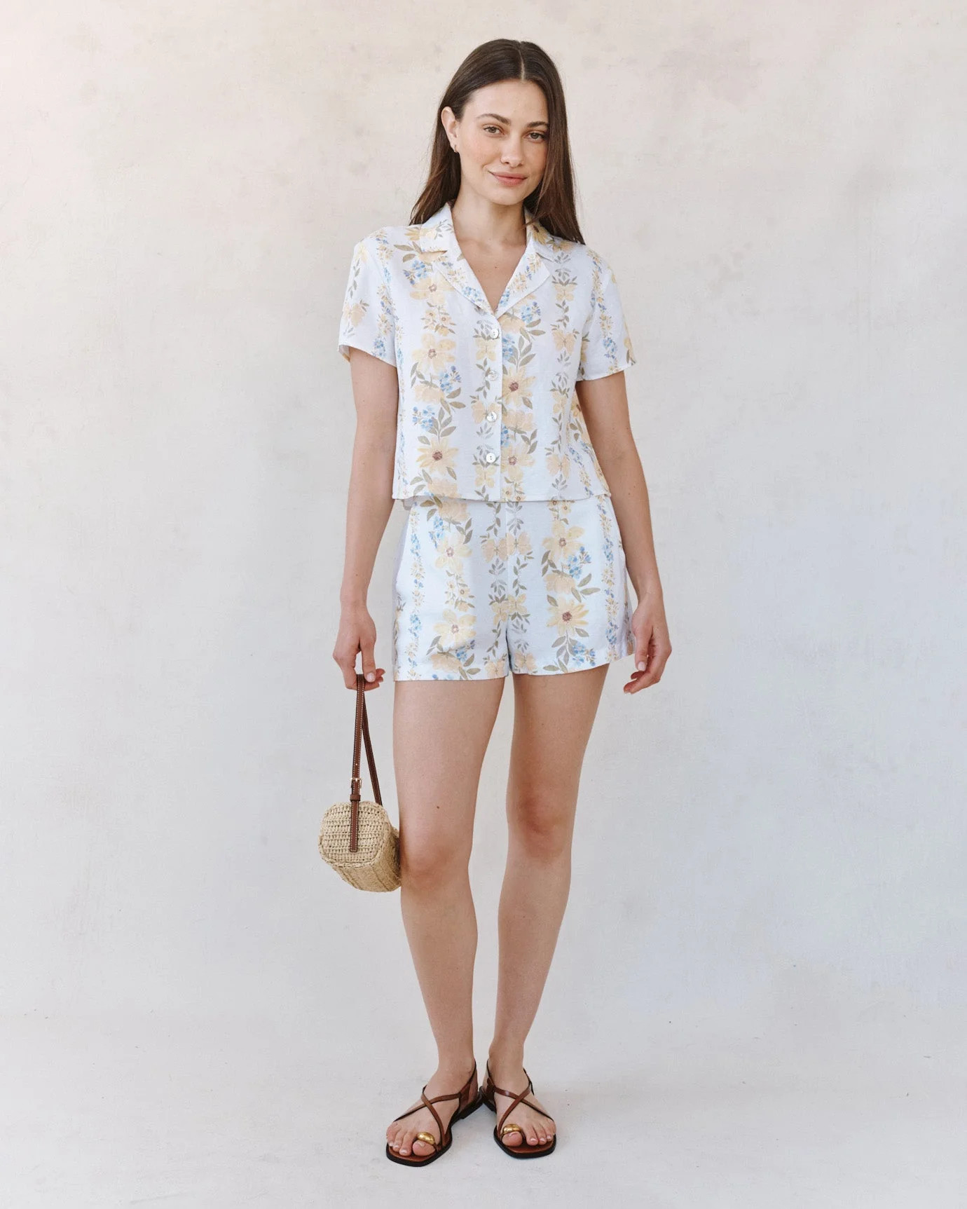 Short Sleeve Knotch Collar Shirt - Wildflower Stripes Print | Bella Dahl