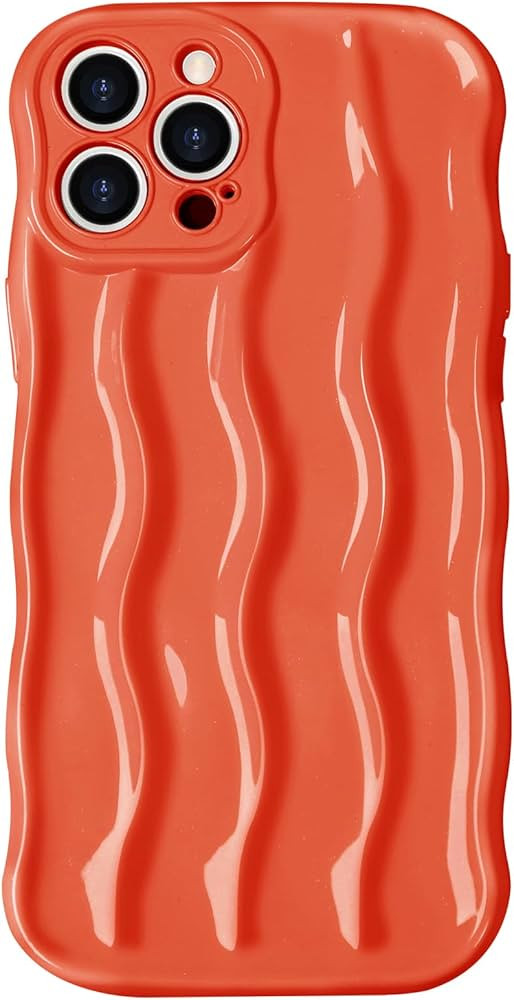 Anuck for iPhone 12 Pro Max Case Wavy Edge Water Ripple Pattern Design, Cute Wave Curly Frame Shape Soft Flexible TPU Shockproof Full-Body Protective Phone Case Cover for Women Girls, Coral | Amazon (US)