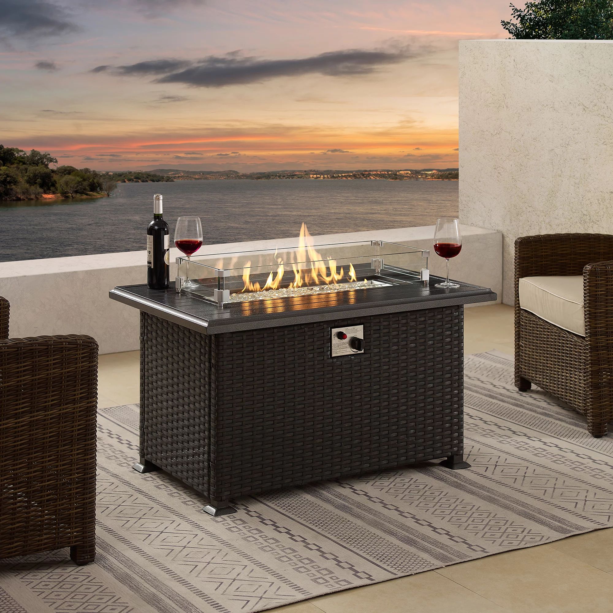 Ulax Furniture 24.5”H x 43.3”W Outdoor Aluminum Fire Pit Table with Lid, Patio 50,000 BTU Aut... | Walmart (US)