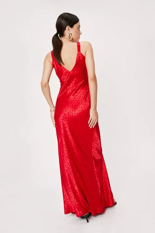 Plunge Animal Satin Jaquard Maxi Dress | Nasty Gal (US)