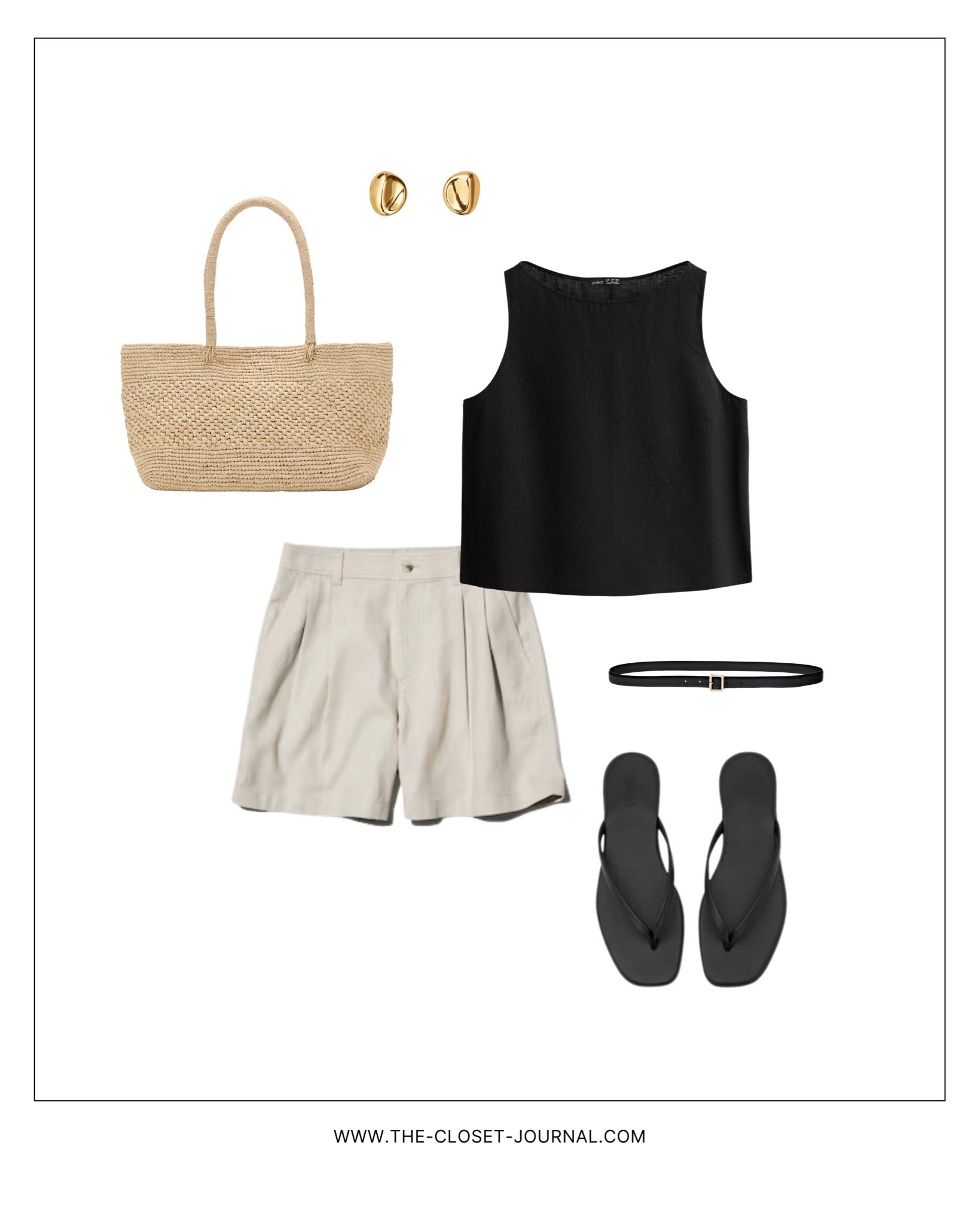 Simple summer look 
Black linen-blend top and pleated shorts .
