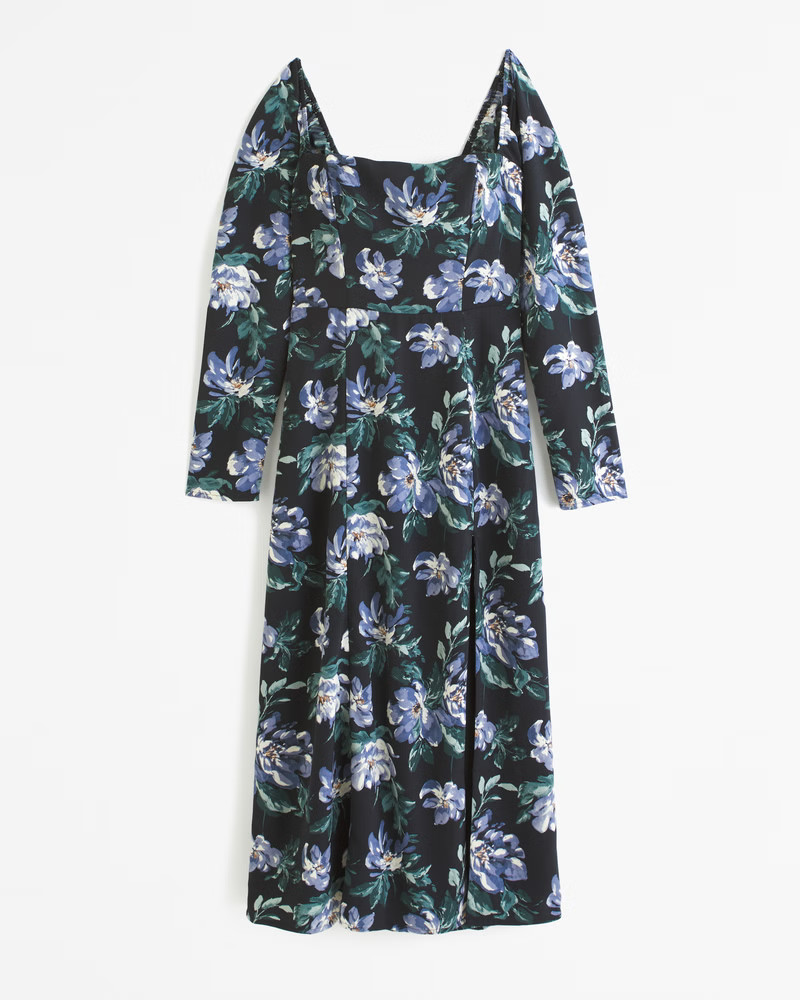 Long-Sleeve Squareneck Midi Dress | Abercrombie & Fitch (US)