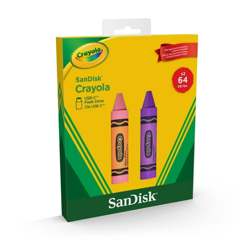 Sandisk Crayola 64GB  USB-C Flash Drive, 2PK Mango Tango and Vivid Violet | Walmart (US)