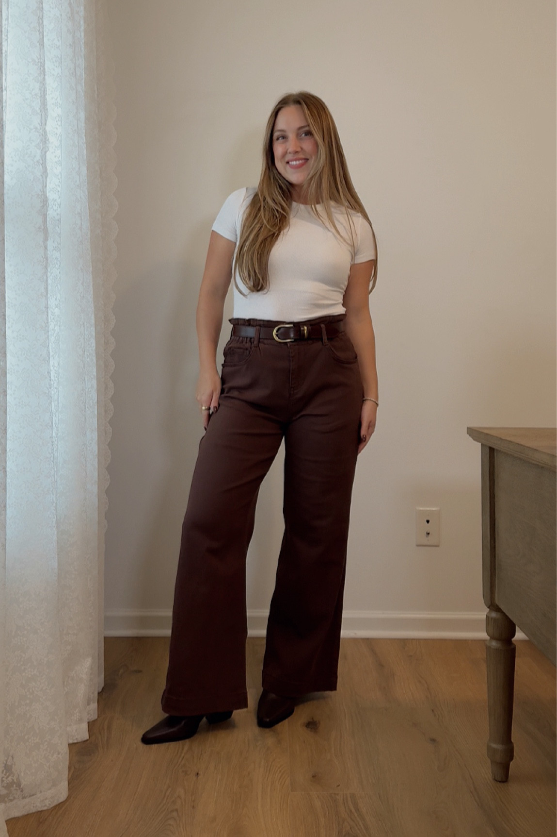 Loving how flattering these jeans are!
Wearing size medium shirt, small jean

Amazon finds, fall fashion, neutral style, jewelry, accessories, brown belt, wide leg pants, brown jeans, white tshirt, womens fashion, brown leather boots, booties

#LTKStyleTip #LTKWorkwear #LTKShoeCrush