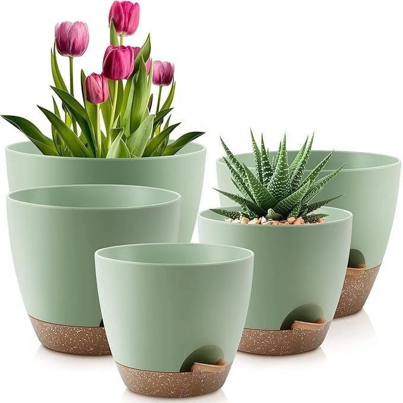 Lopxenu Plant Pots 7/6.5/6/5.5/5 Inch Self Watering Pots, Set of 5 Plastic Planters with Drainage... | Walmart (US)