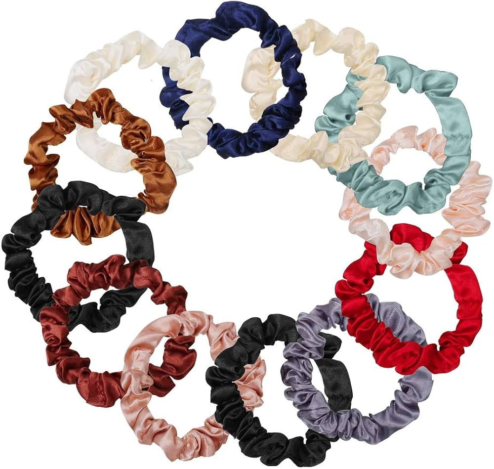 12Pcs Satin Elastic Hair Bands, Comfortable Silk Hair Scrunchies Skinny Hair Ties Ropes Elastics Pon | Amazon (US)