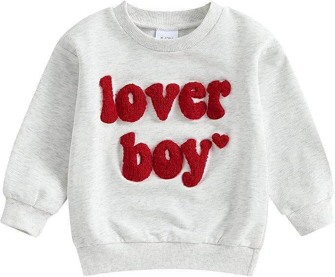 Lesimsam Toddler Baby Boy Girl Valentines Day Outfit Embroidery Sweatshirt Crewneck Long Sleeve P... | Amazon (US)
