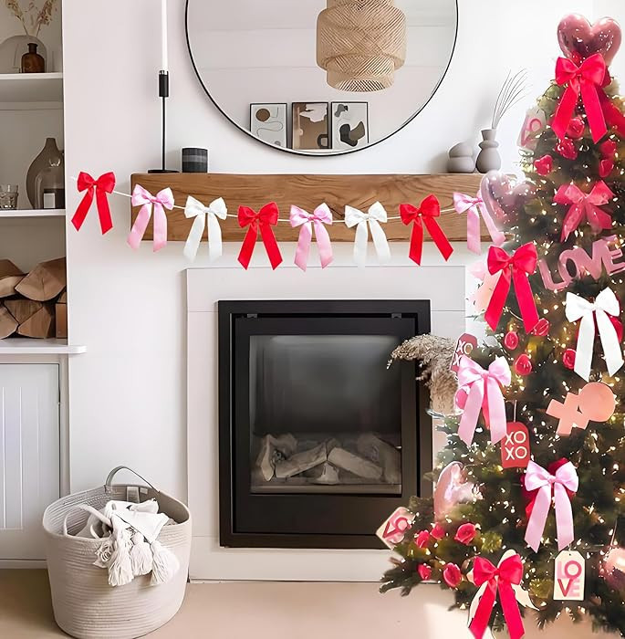 Red Pink White Bow Tree Decorations, Galentines Decor Red Pink White Bows Coquette Decor Bow Hang... | Amazon (US)