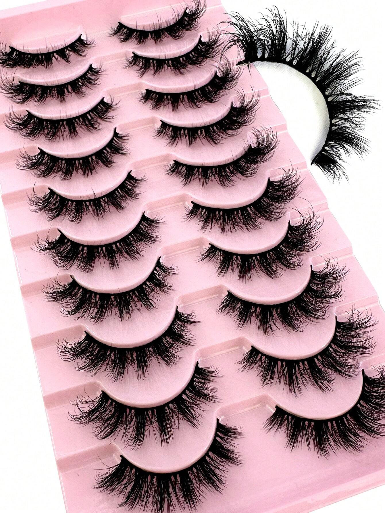 LYBCG 10Pairs Of 3D Fluffy Artificial Mink Eyelashes Slim False Eyelashes Thick False Eyelashes C... | SHEIN