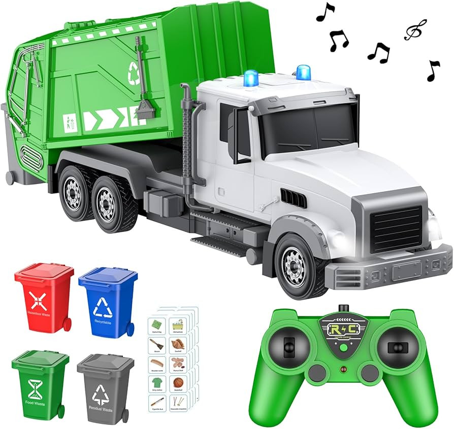 2.4Ghz Remote Control Garbage Truck Toys,1/24 RC Garbage Truck with 4 Trash cans 6 Channel Remote... | Amazon (US)
