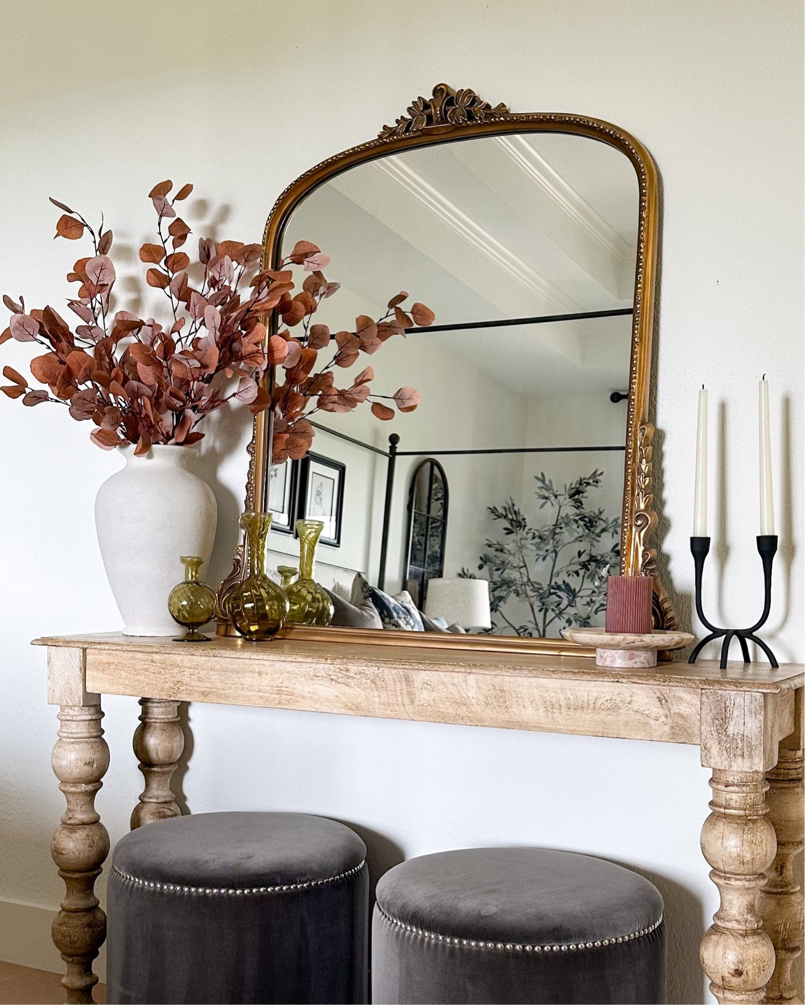 Bedroom fall console decor including these gorgeous fall stems from Amazon in Brown! This is the 3’ mirror.

#LTKHome #LTKFindsUnder100 #LTKStyleTip