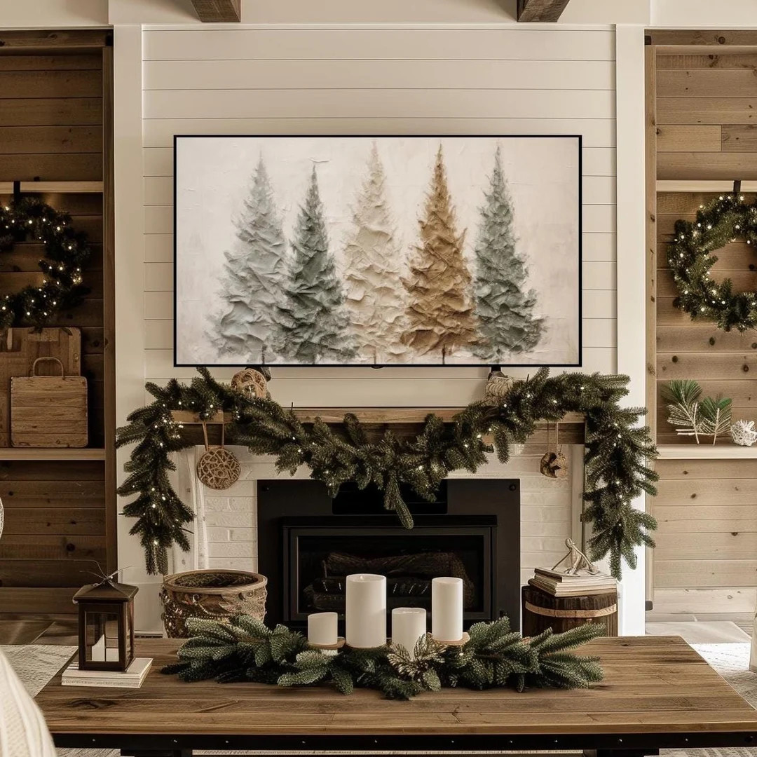 Primitive Christmas Trees 4K TV Art for Samsung Frame TV Farmhouse Decor Digital Download Art for... | Etsy (US)