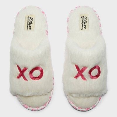 Women's dluxe by dearfoams XOXO Fur Slide Slippers - Ivory | Target