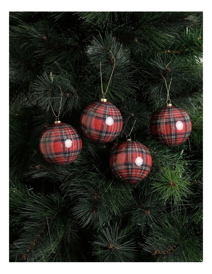 Heirloom Christmas 4pk Tartan Baubles 8cm in Multi | Myer