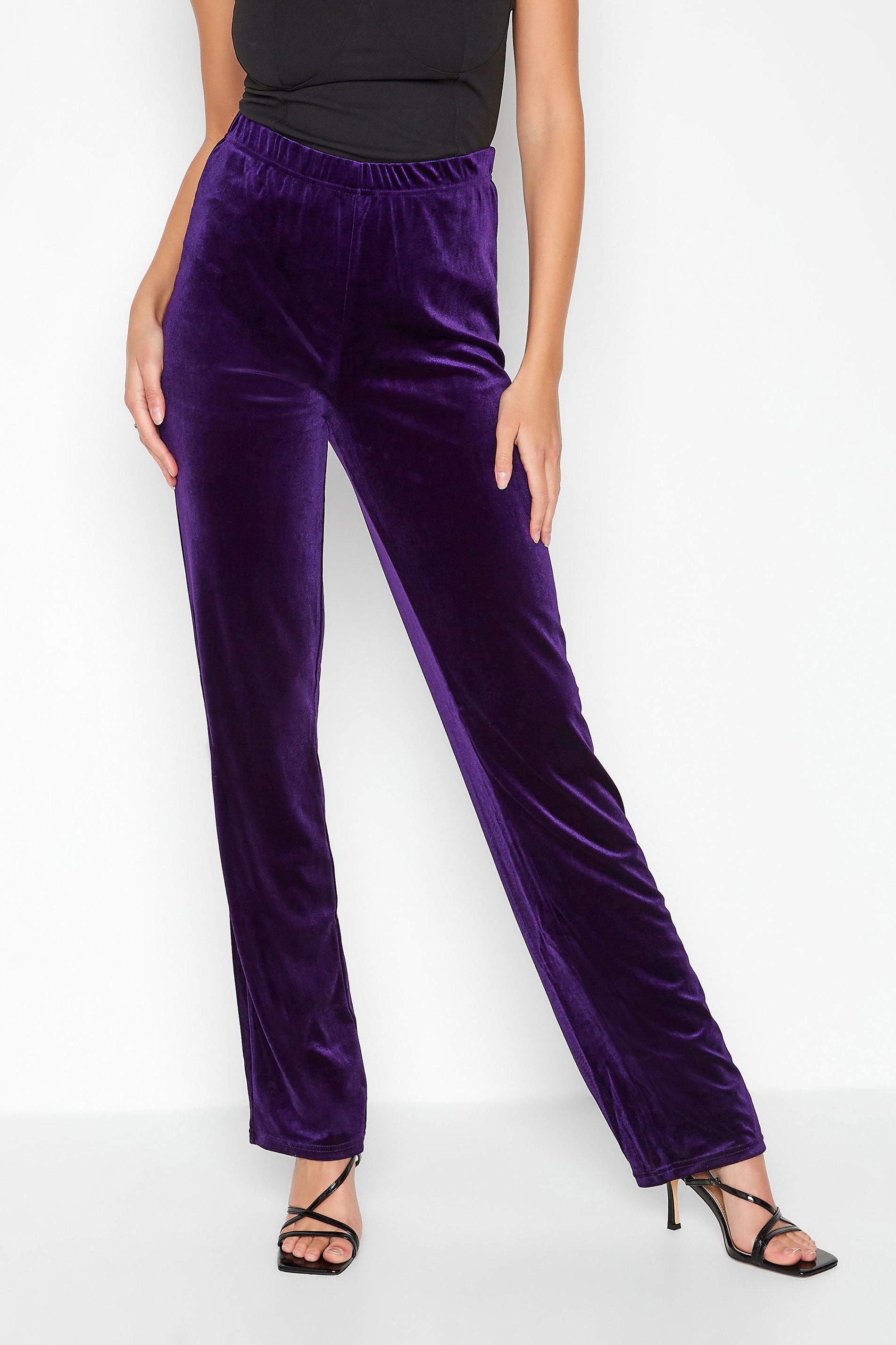 LTS Tall Purple Slim Leg Velvet Trousers | Long Tall Sally