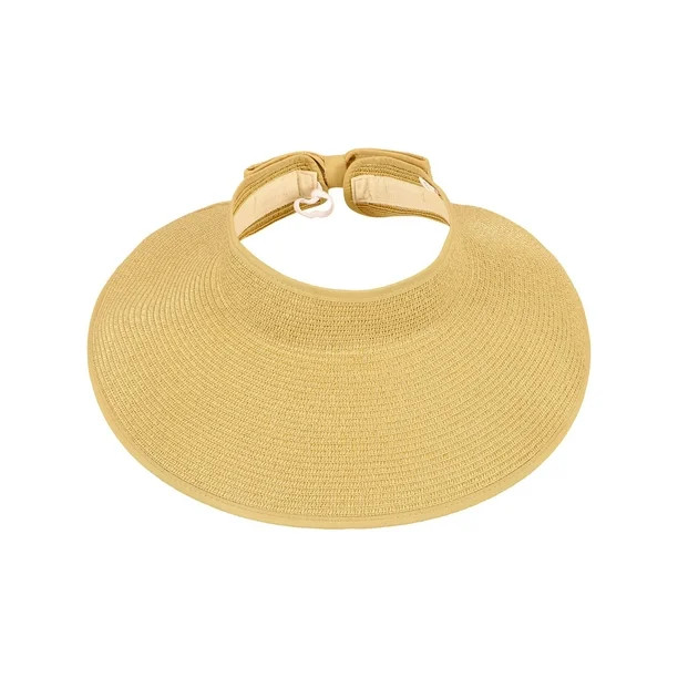 Women's Roll Up Wide Brim Straw Sun Hat Visor Ribbed_Beige | Walmart (US)