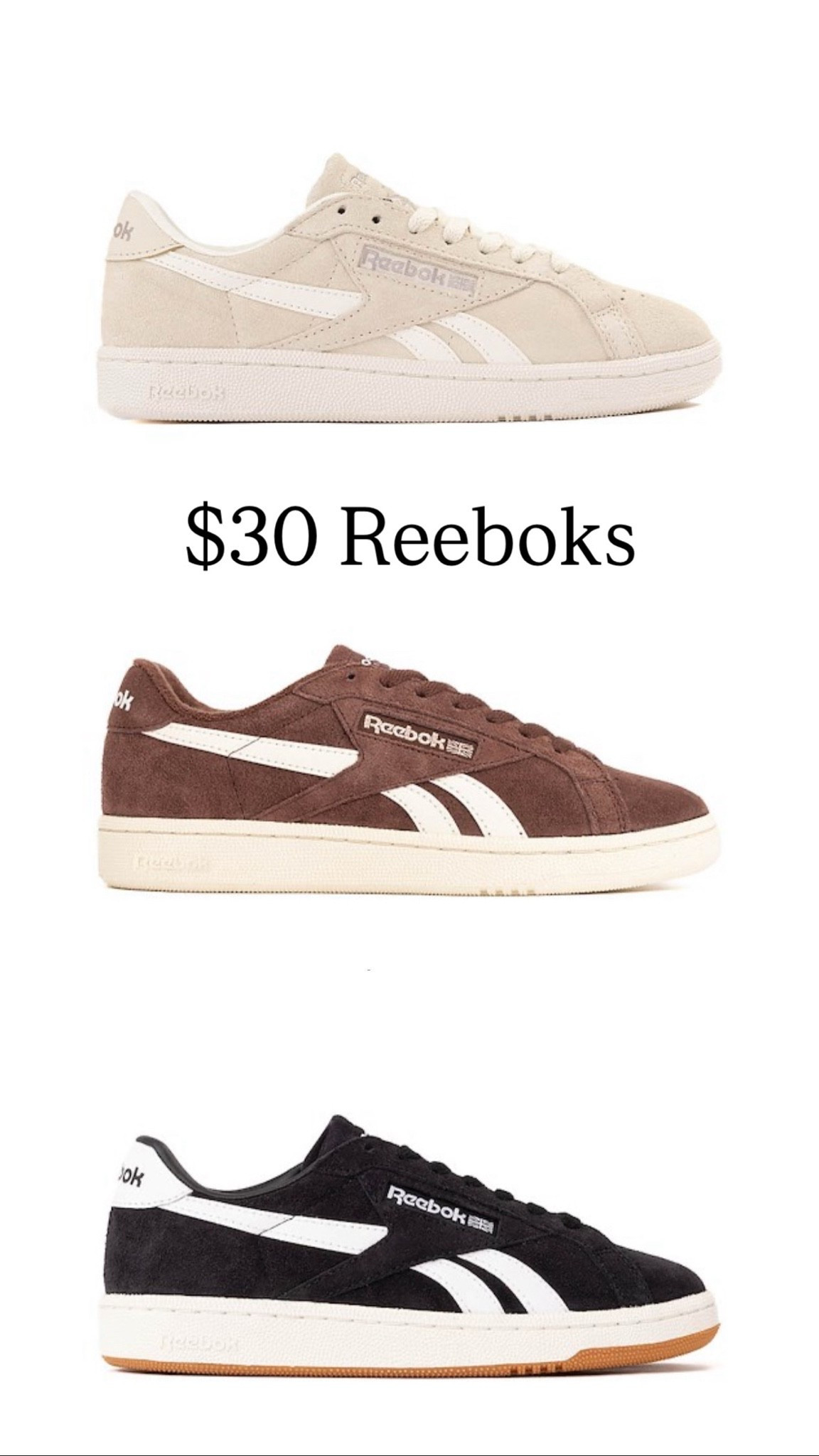 $30 Reeboks, available in 3 colors and sizes 6-9, and free shipping if you create an account! I just grabbed the tan ones and think I’ll be wearing so much this fall!

#LTKSaleAlert